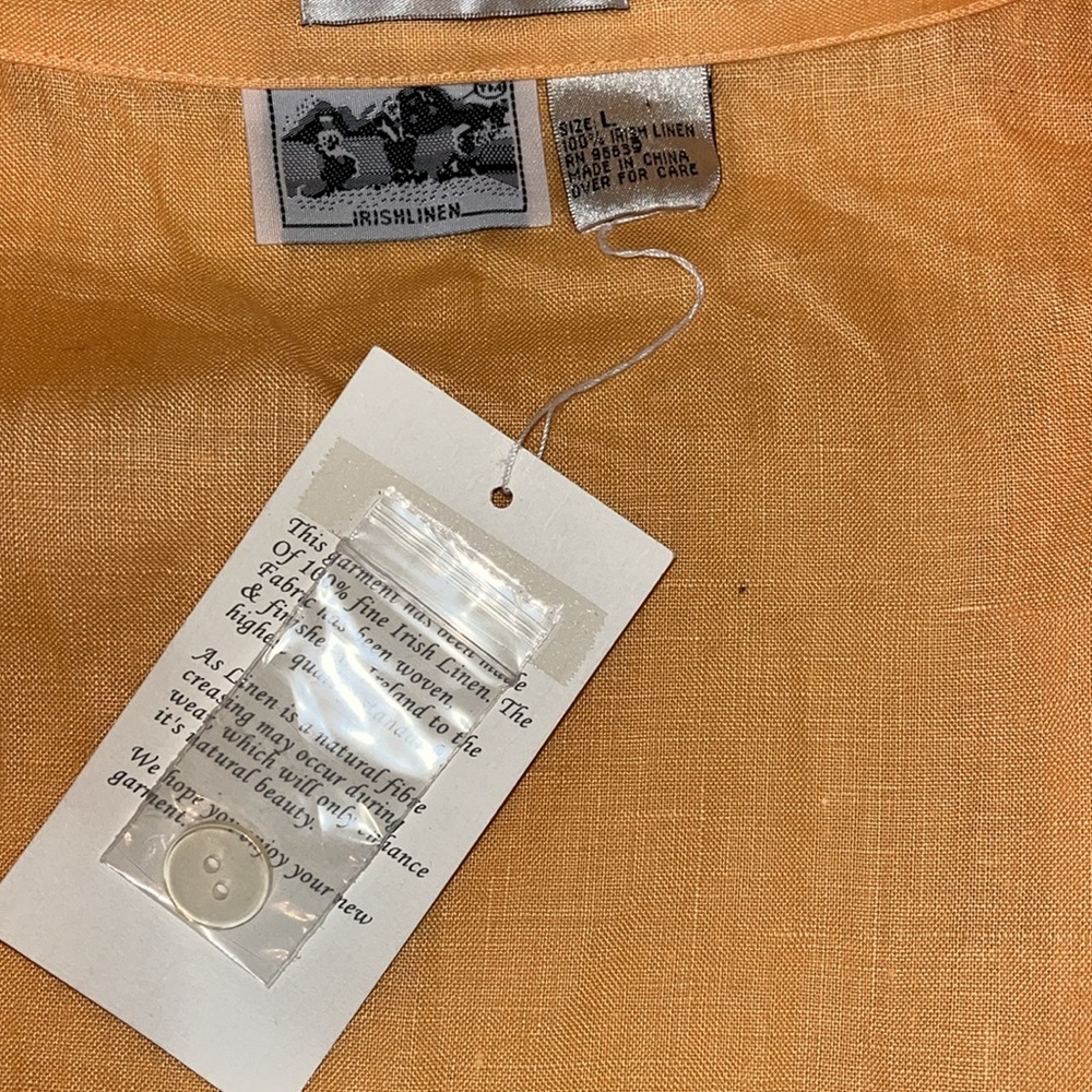 Edward 100% Irish linen sleeveless top. Orange crossbody tie. large. Fall. - Picture 10 of 11